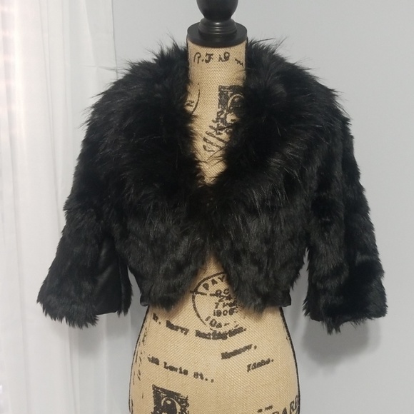 bebe Jackets & Blazers - Sz S Bebe Fur Bolero Crop 1/2 Sleeve Black Leather